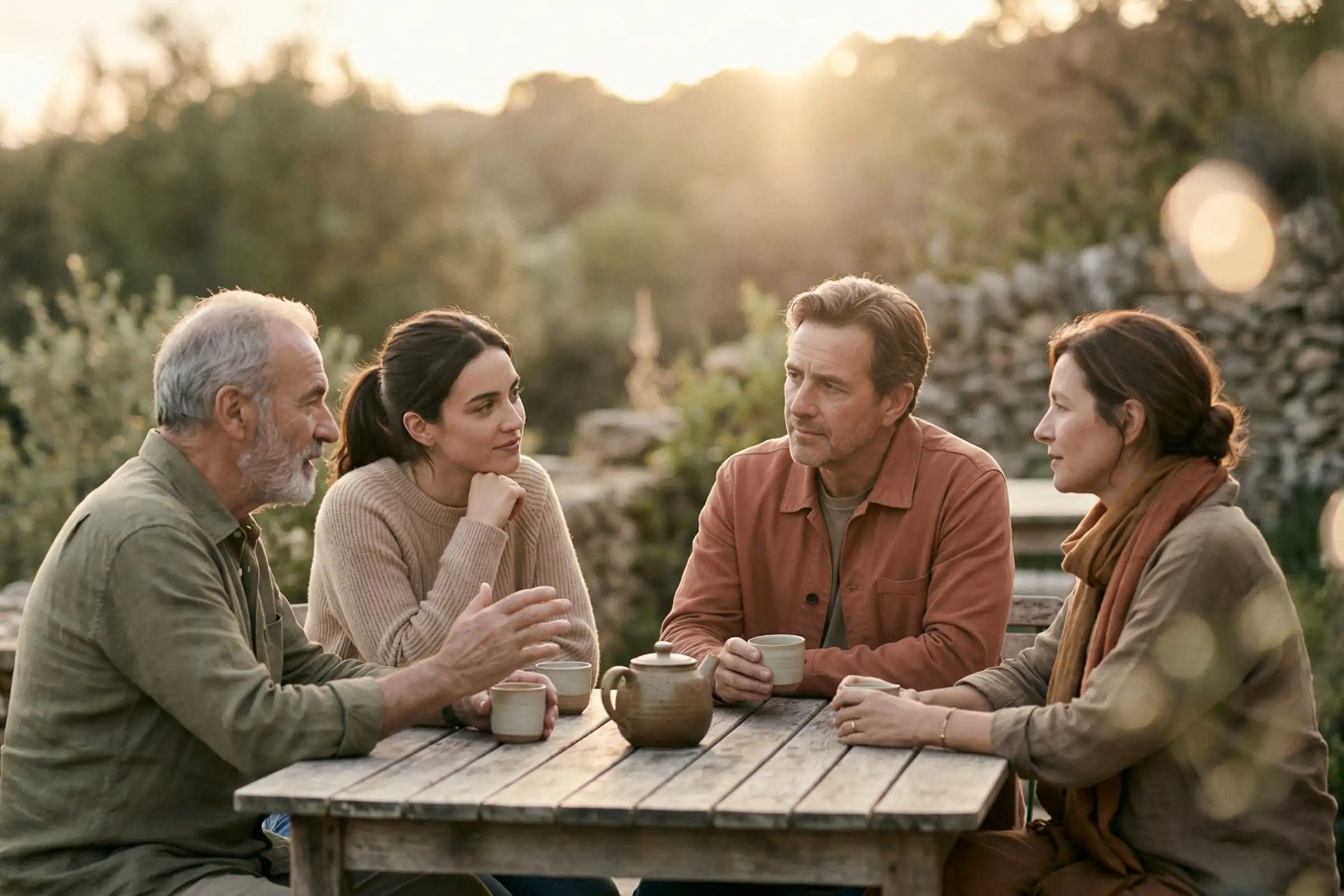 Grupo de personas compartiendo un momento de conexión en un entorno natural